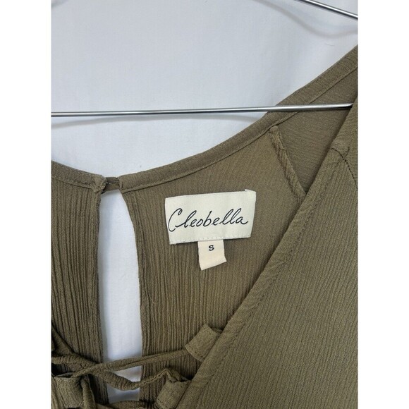 Cleobella Moss Green Lace Up Mini Dress Flare Sleeve Forest Fairy Goblin Witch - Picture 9 of 10